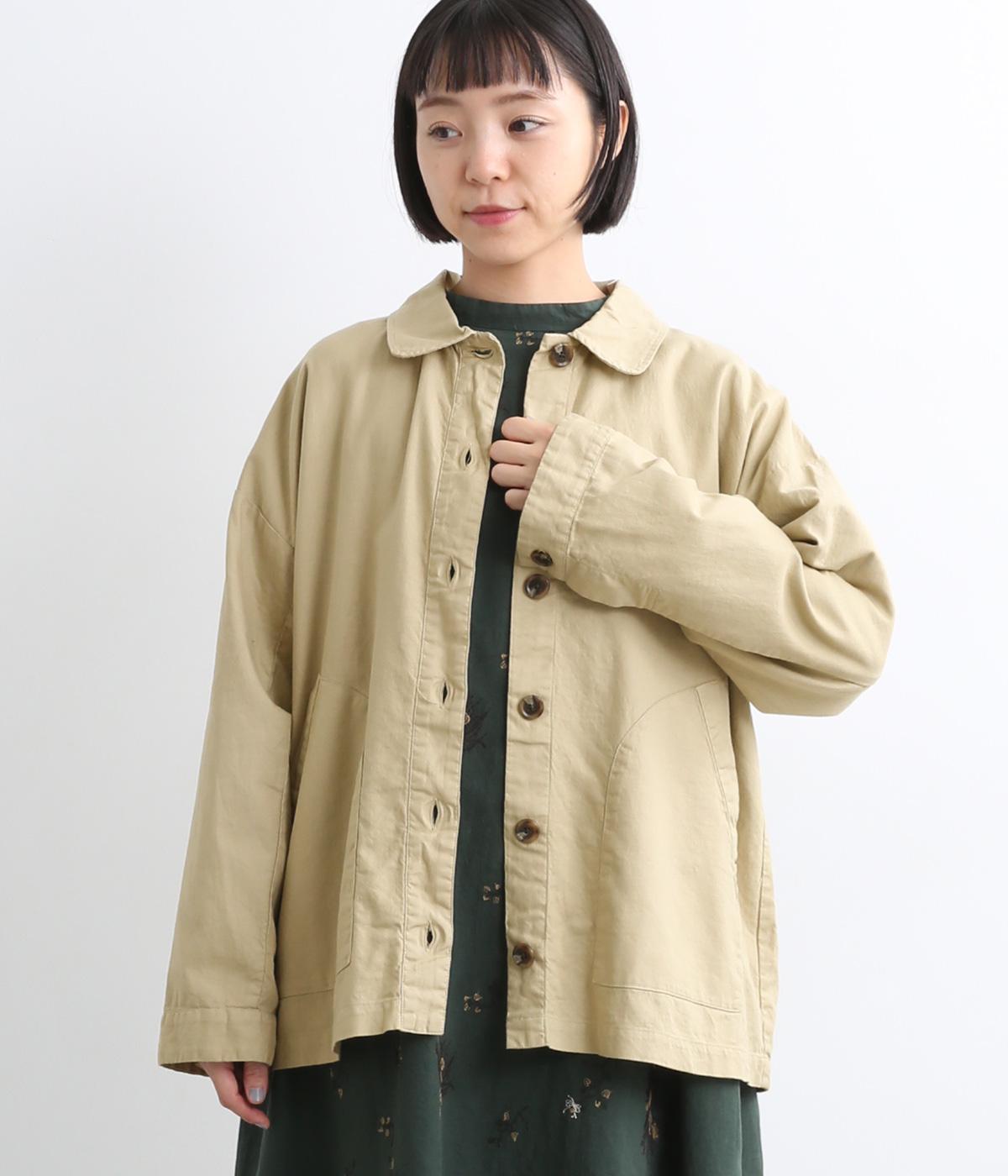 コットン綾織日本製品染　ビックポケットジャケット(ベージュ-F)