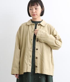 コットン綾織日本製品染　ビックポケットジャケット(ベージュ-F)