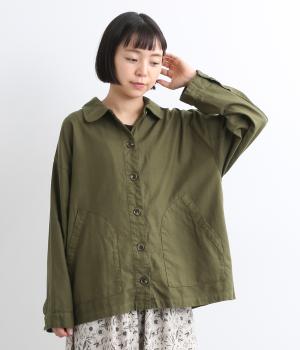 コットン綾織日本製品染　ビックポケットジャケット(カーキ-F)