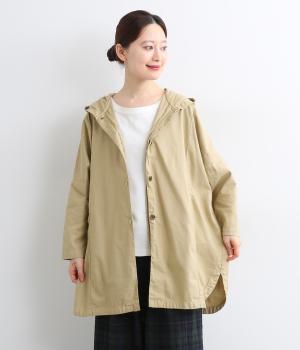 コットン綾織日本製品染　ドルマンワイドフードジャケット(ベージュ-F)