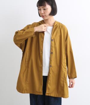 コットン綾織日本製品染　ドルマンワイドフードジャケット(マスタード-F)