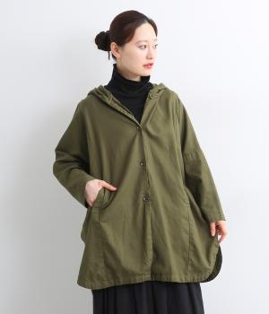 コットン綾織日本製品染　ドルマンワイドフードジャケット(カーキ-F)