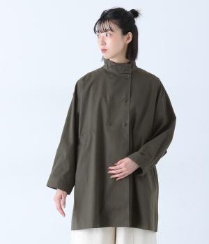 TCナイロンピーチ起毛　ダブルボタンジャケット(カーキ-F)