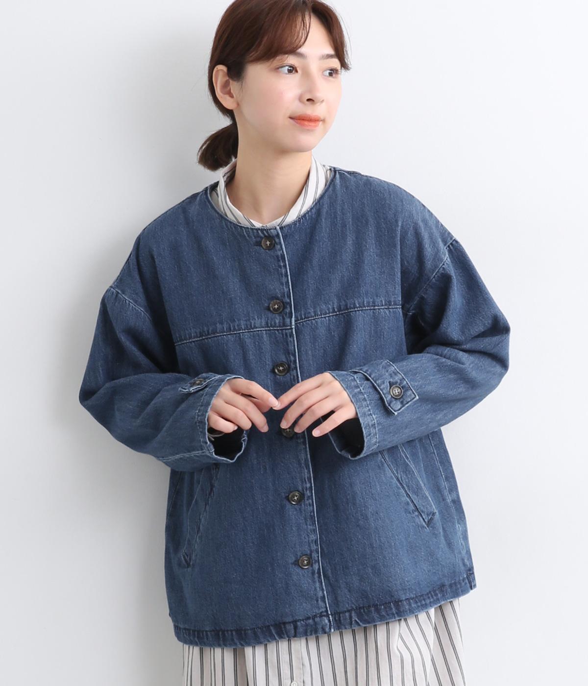 コットン甘織デニム　デニムジャケット(ブルー-F)