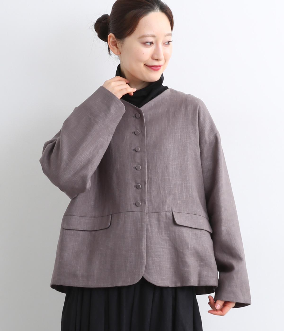 【tukuroi by SUN VALLEY】リネンコットンツイル　ジャケット(モーヴグレー-F)