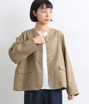 【tukuroi by SUN VALLEY】リネンコットンツイル　ジャケット(ベージュ-F)