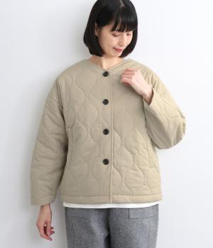 コットンローン中わたキルティングジャケット(グレージュ-F)