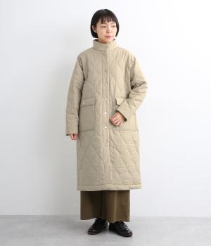コットンローン中わたキルティングロングコート(グレージュ-F)