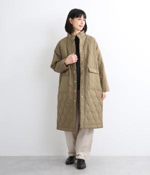 コットンローン中わたキルティングロングコート(カーキ-F)