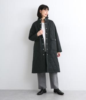 コットンローン中わたキルティングロングコート(クロ-F)