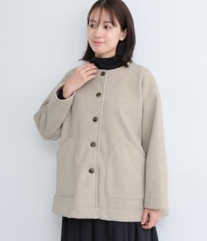 ウール混ダブルフェイスビックポケットコート(グレージュ-F)