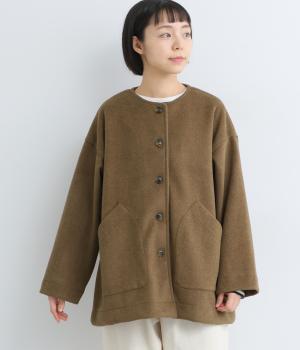 ウール混ダブルフェイスビックポケットコート(カーキブラウン-F)