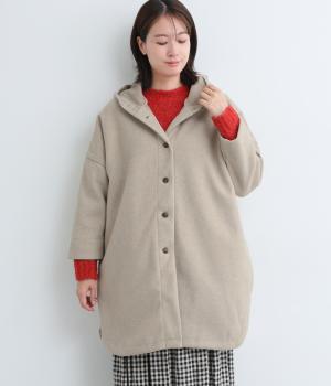 ウール混ダブルフェイスフーディ―コート(グレージュ-F)