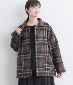 【tukuroi by SUN VALLEY】ウール混シャギーチェックコート(チェックチャコール-F)