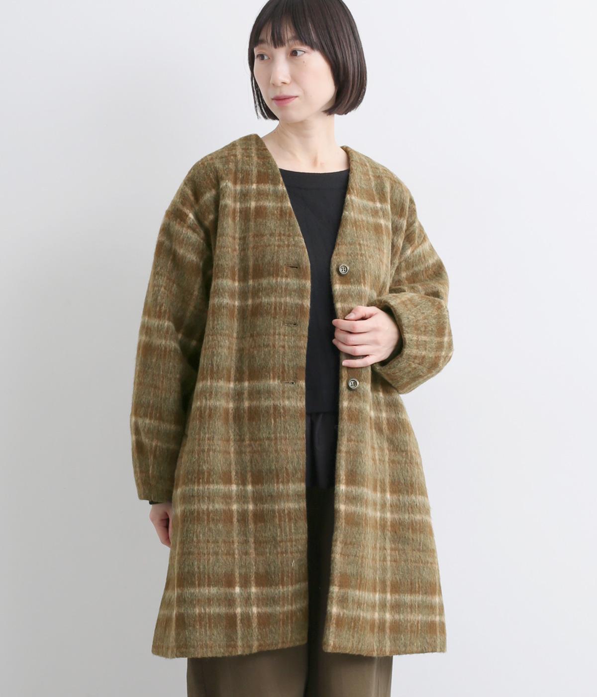 【tukuroi by SUN VALLEY】ウール混シャギーチェックロングコート(チェックブラウン-F)