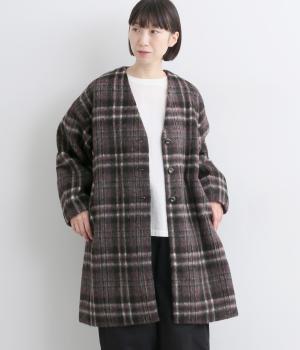 【tukuroi by SUN VALLEY】ウール混シャギーチェックロングコート(チェックチャコール-F)