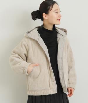 リブレスコール中わたキルティング長袖フード付きジャケット(オフベージュ-F)