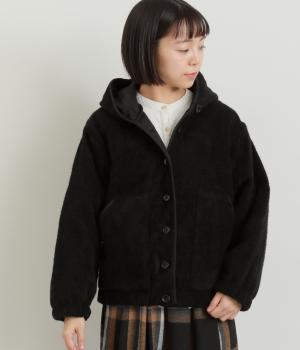 リブレスコール中わたキルティング長袖フード付きジャケット(クロ-F)