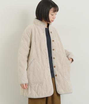 リブレスコール中わたキルティング長袖コート(オフベージュ-F)
