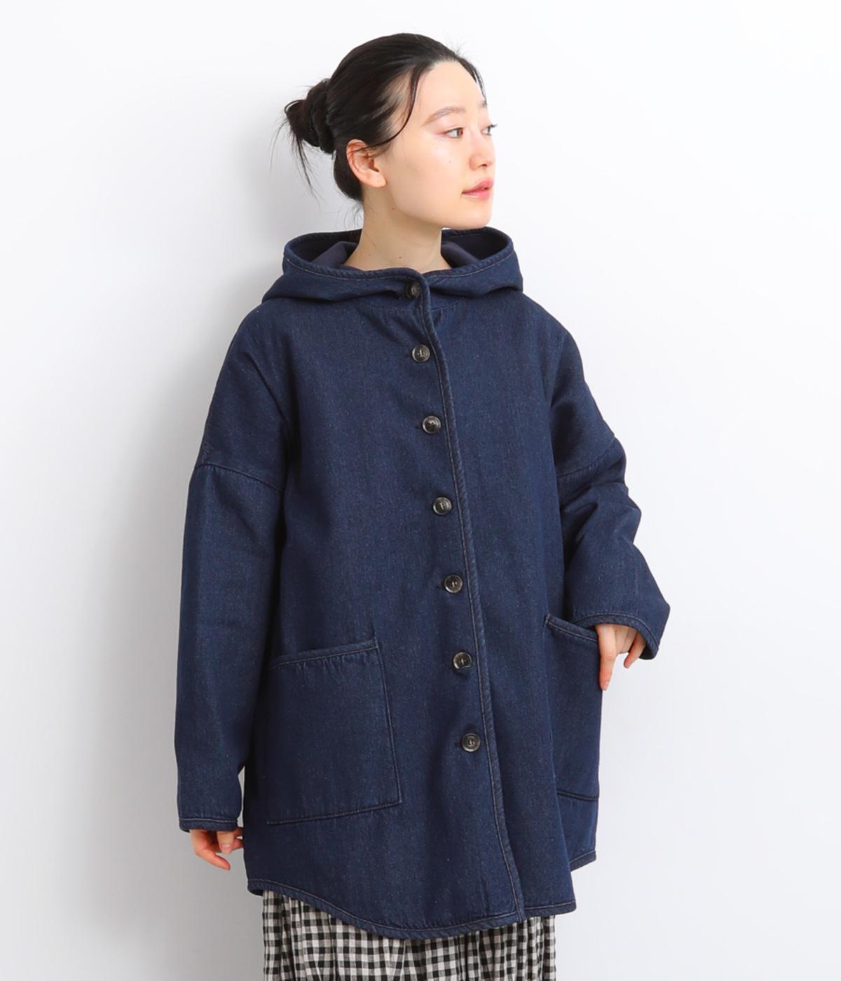 コットンデニム長袖フード付きジャケット(ネイビー-F)