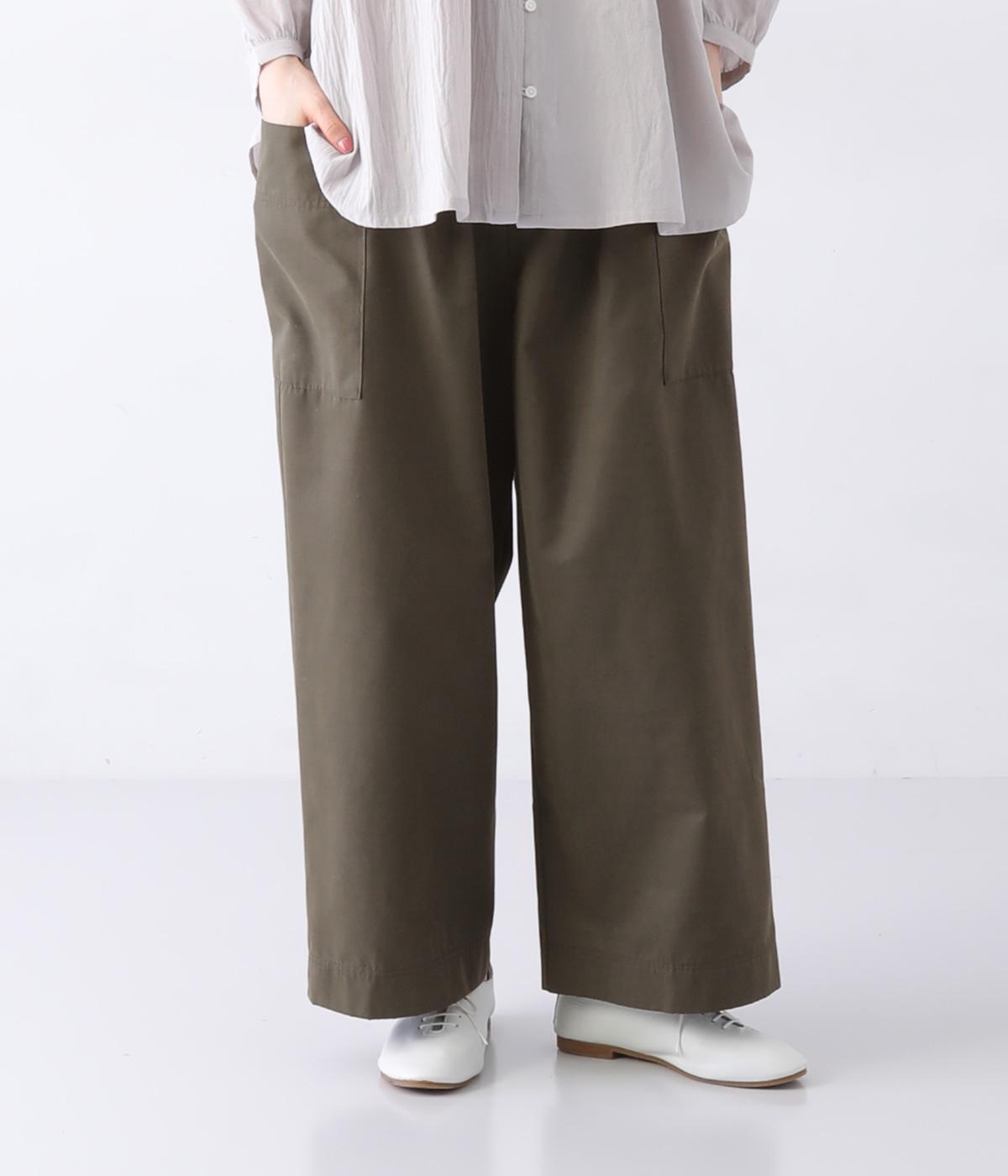 TCナイロンピーチ起毛　サイドポケットワイドパンツ(カーキ-F)