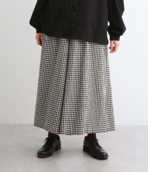 コットンリネン平織　ワイドパンツ(キナリ×クロ-F)