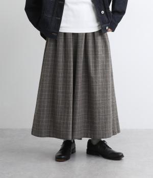 コットンリネン平織　ワイドパンツ(グレー-F)