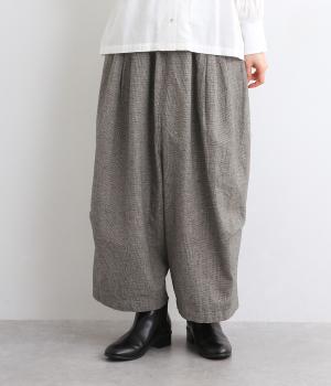コットンリネン平織　コクーンパンツ(千鳥-F)