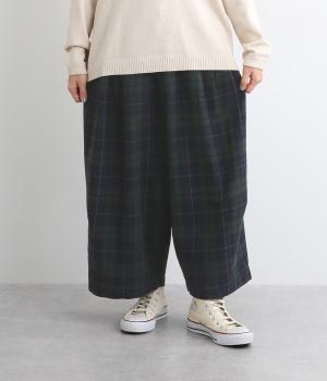 コットンリネン平織　コクーンパンツ(ブラックウォッチ-F)