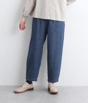 コットン甘織デニム　テーパードパンツ(ブルー-F)