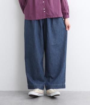 コットン甘織デニム　ワイドパンツ(ブルー-F)