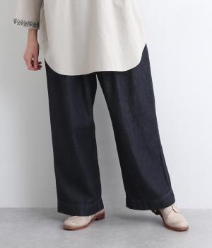 コットン甘織デニム　ワイドパンツ(ネイビー-F)