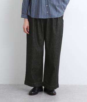 コットン甘織デニム　ワイドパンツ(クロ-F)