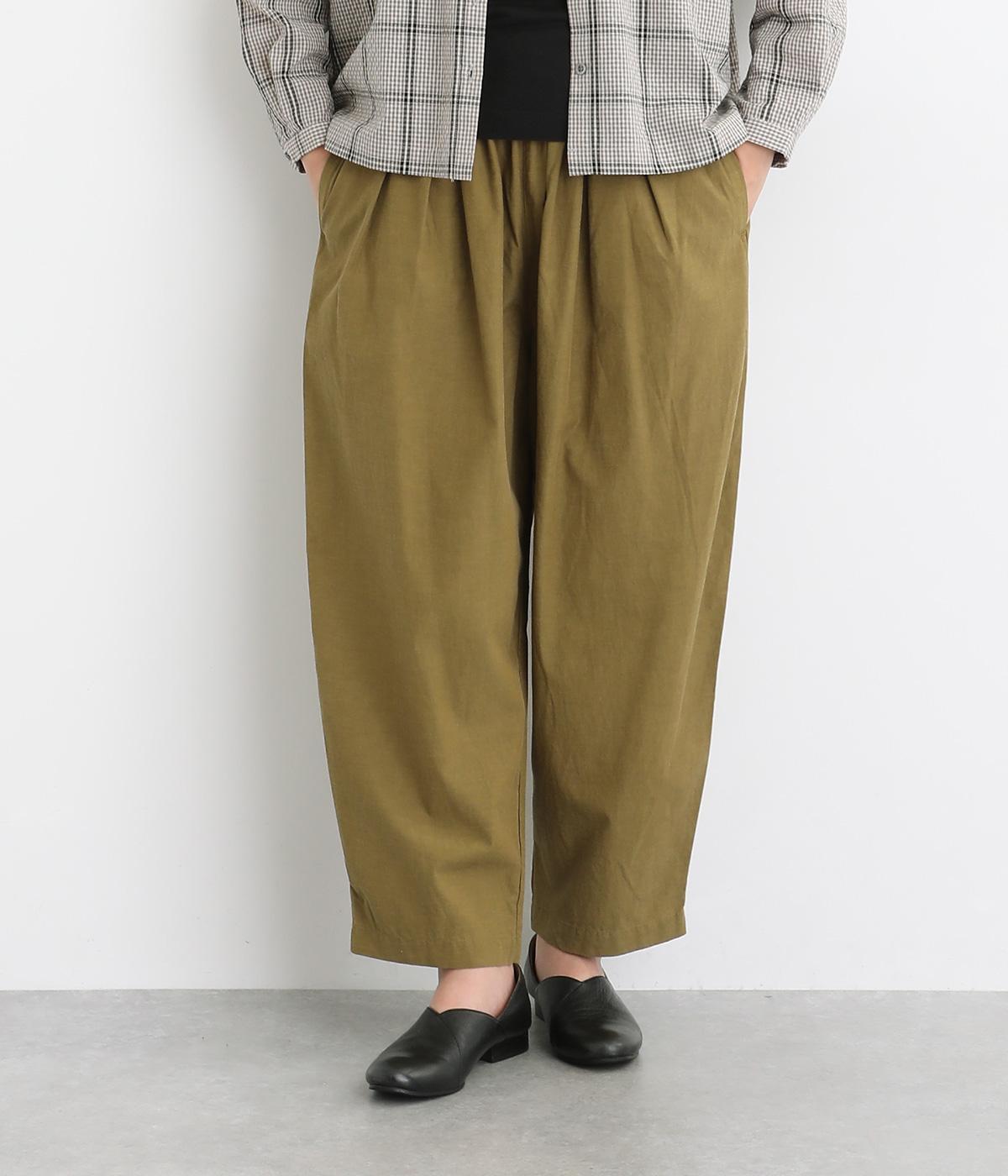 【tukuroi by SUN VALLEY】コットンレーヨンリネン平織　テーパードパンツ(オリーブカーキ-F)