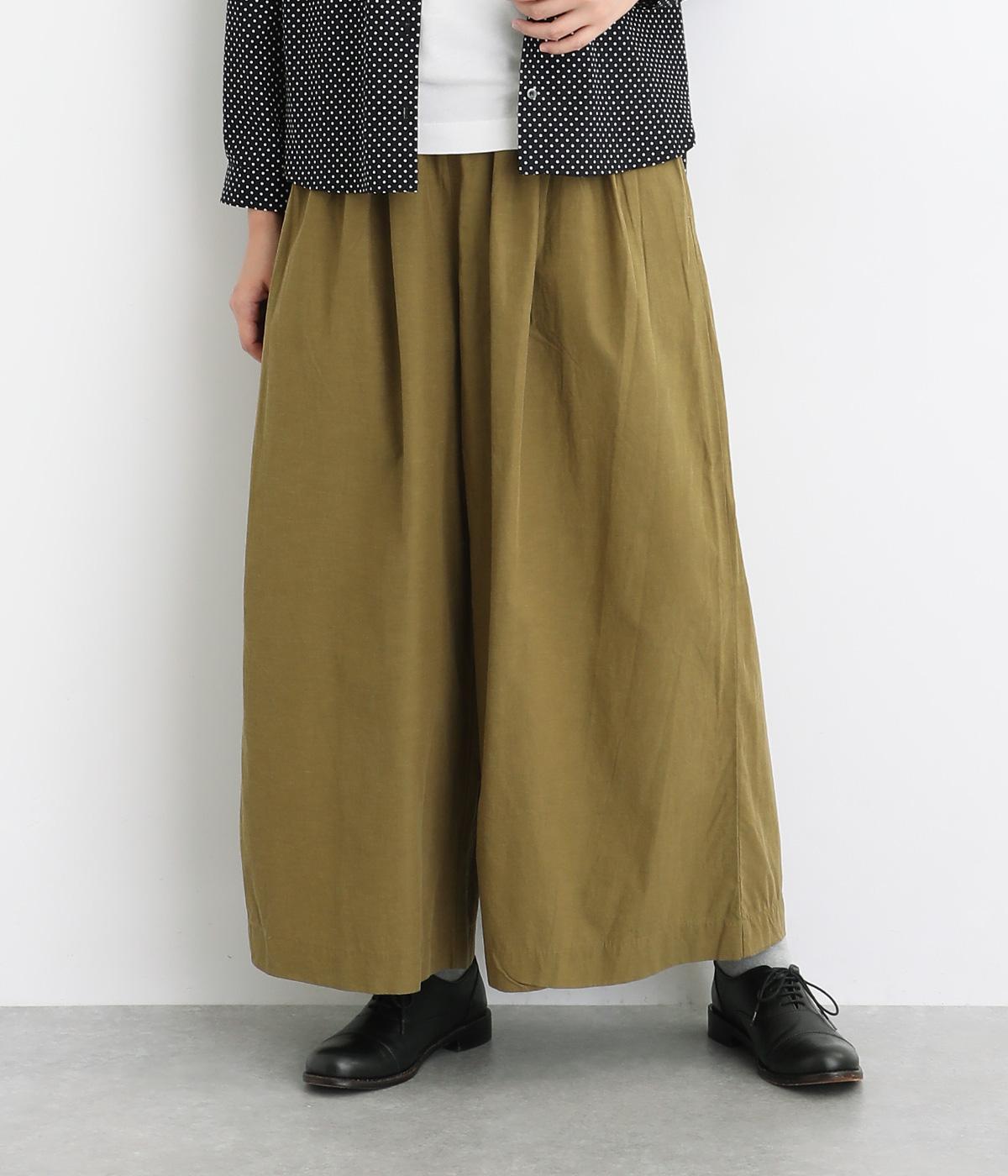 【tukuroi by SUN VALLEY】コットンレーヨンリネン平織　ワイドパンツ(オリーブカーキ-F)
