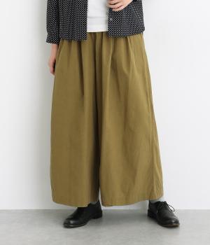 【tukuroi by SUN VALLEY】コットンレーヨンリネン平織　ワイドパンツ(オリーブカーキ-F)