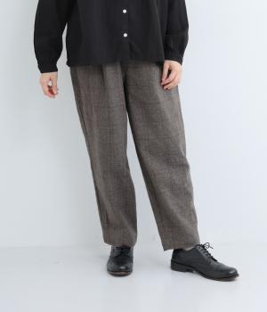 コットンリネン平織起毛テーパードパンツ(グレンチェックグレー-F)
