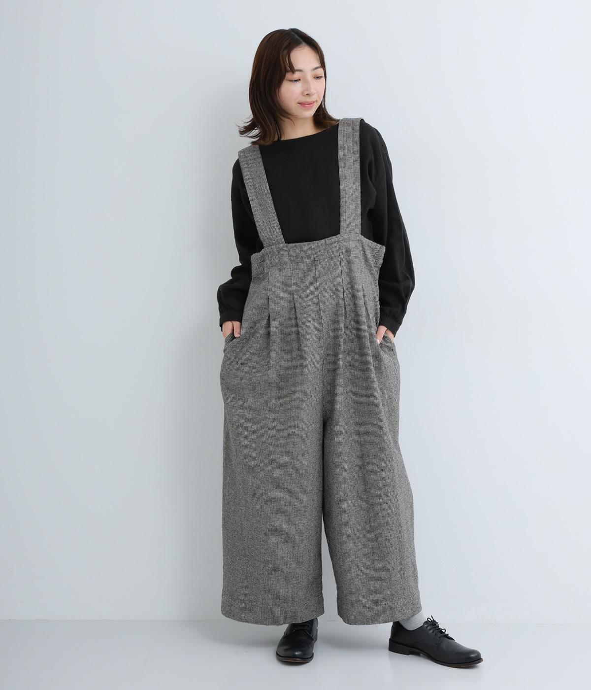 コットンリネン平織起毛サロペットパンツ(チドリキナリ×クロ-F)