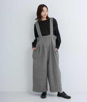 コットンリネン平織起毛サロペットパンツ(チドリキナリ×クロ-F)