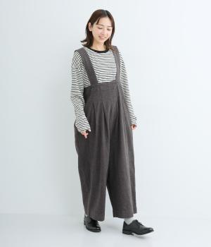 コットンリネン平織起毛サロペットパンツ(シャンブレーチャコール-F)