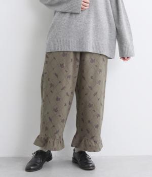 コットン平織起毛総柄プリントパンツ(グレー-F)