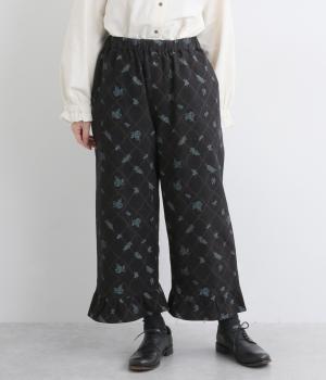 コットン平織起毛総柄プリントパンツ(クロ-F)