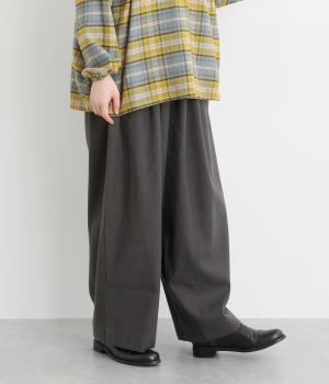 ドビークロス綾織起毛裏ヘリンボーンワイドパンツ(グレー-F)