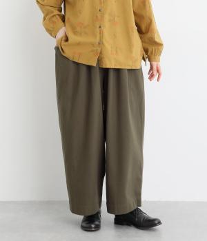 ドビークロス綾織起毛裏ヘリンボーンワイドパンツ(ブラウン-F)