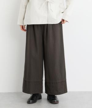 【tukuroi by SUN VALLEY】コットンリネンツイルボタニカル刺繍ワイドパンツ(ブラウンチャコール-F)