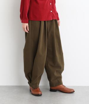 ソフトコットン綾織ピーチ起毛タックワイドストレートパンツ(ブラウンケーキ-F)