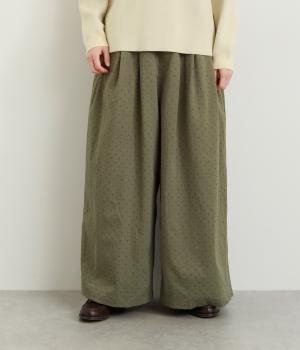 ポリエステルツイルドットプリントパンツ(カーキ-F)