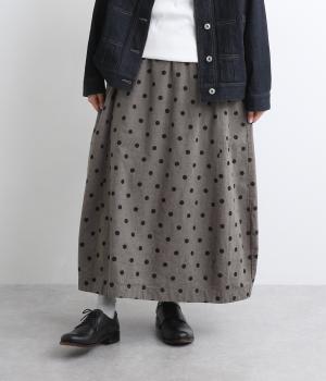 コットンリネン平織　サイドポケットスカート(グレードット-F)