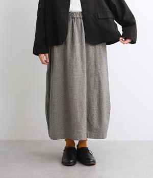 コットンリネン平織　サイドポケットスカート(千鳥-F)