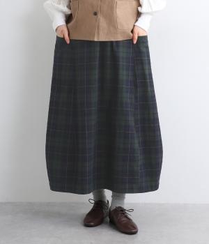 コットンリネン平織　サイドポケットスカート(ブラックウォッチ-F)